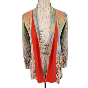 VTG Sweater Med Open Front Pastel Colors Airy Stripes Dramatic Images